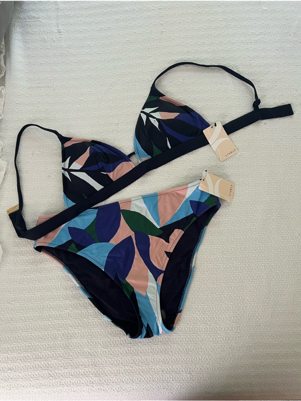 Lively Printed Bikini Set in Navy, Pink, Blue & Green